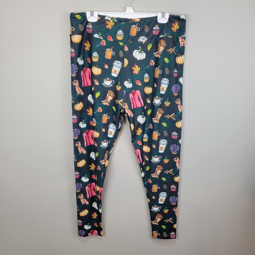 Dren Designs Fall Themed‎ Pumpkin Spice Poly Spandex Leggings Extended Plus Size